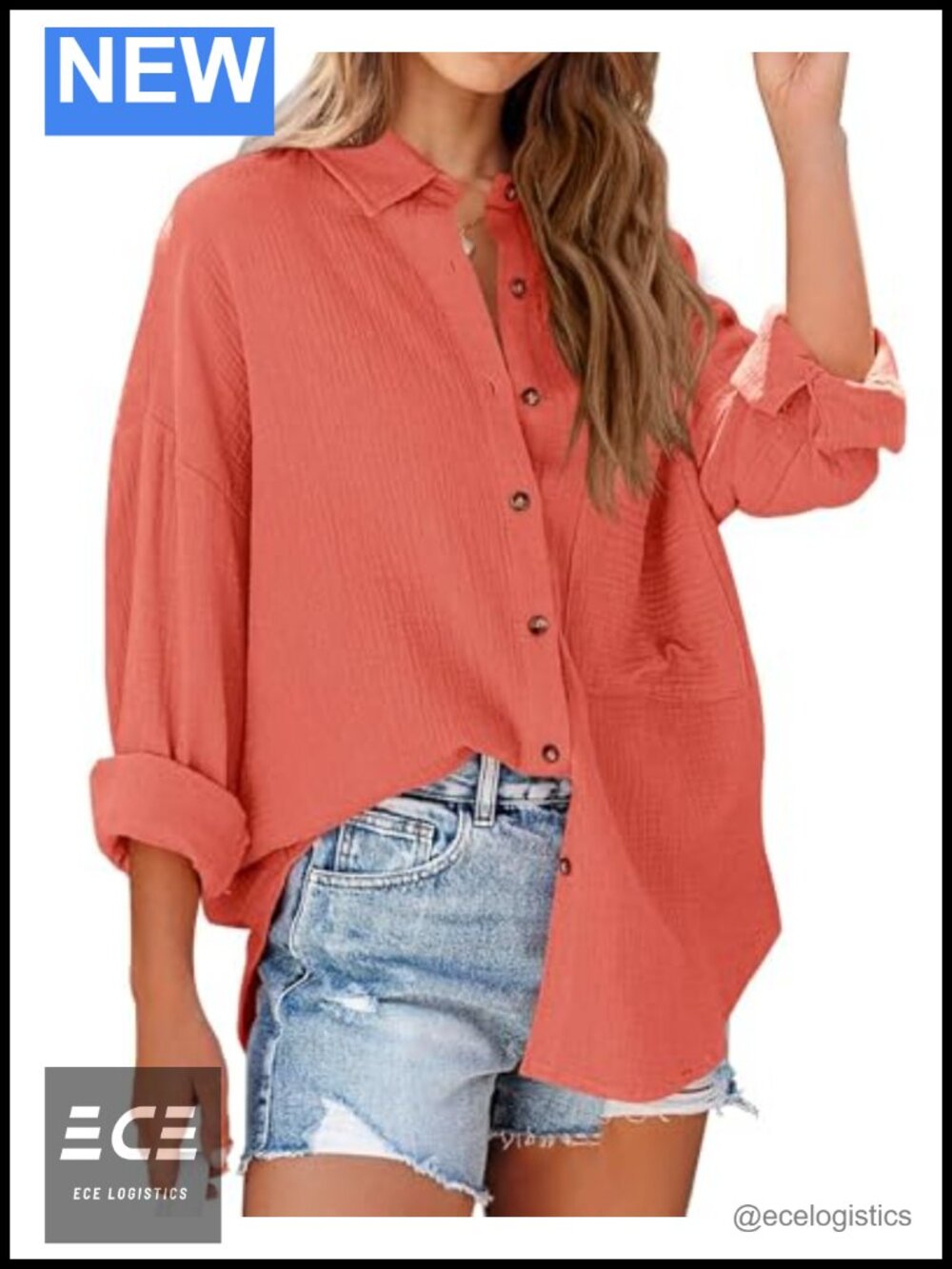 NOLLSOM Women's Button Down Blouse V-Neck Long Sleeve Roll-Up Work Top